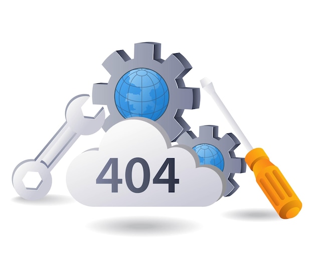 Techniek systeemcode 404 fout waarschuwing versnellingsbak symbool plat isometrische 3D illustratie infographic