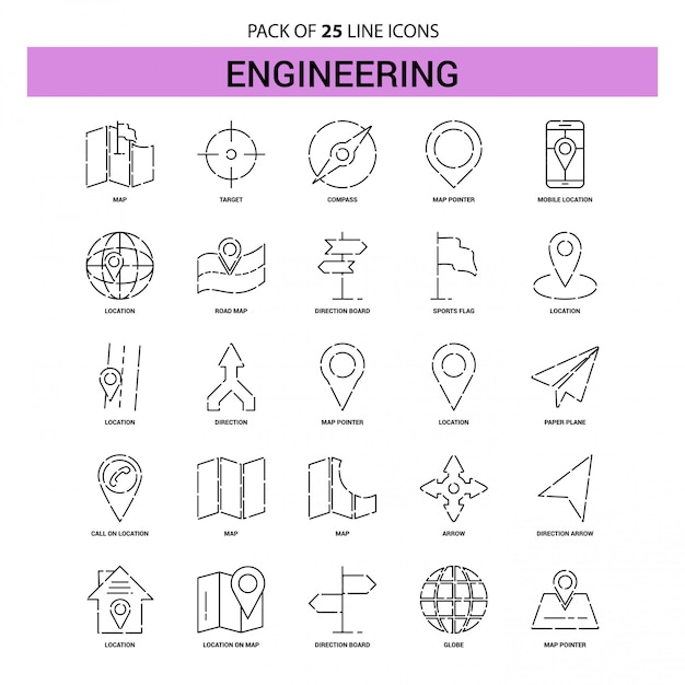 Technieklijn Icon Set - 25 Gestippelde overzichtsstijl