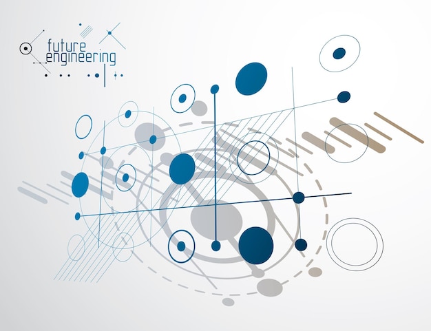 Technisch plan, abstract technisch ontwerp voor gebruik in grafisch en webdesign. Vector tekening van industrieel systeem gemaakt met lijnen en cirkels.