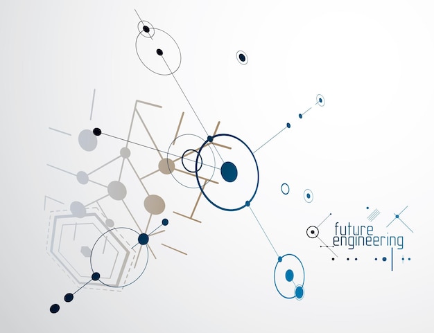 Vector technisch plan, abstract technisch ontwerp voor gebruik in grafisch en webdesign. vector tekening van industrieel systeem gemaakt met lijnen en cirkels.