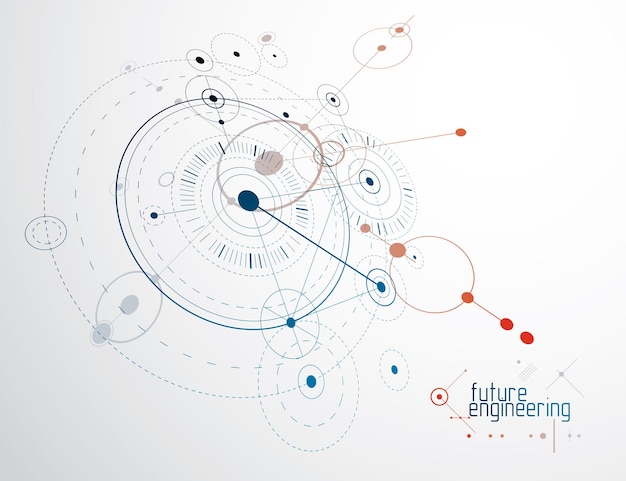 Vector technisch plan, abstract technisch ontwerp voor gebruik in grafisch en webdesign. vector tekening van industrieel systeem gemaakt met lijnen en cirkels.