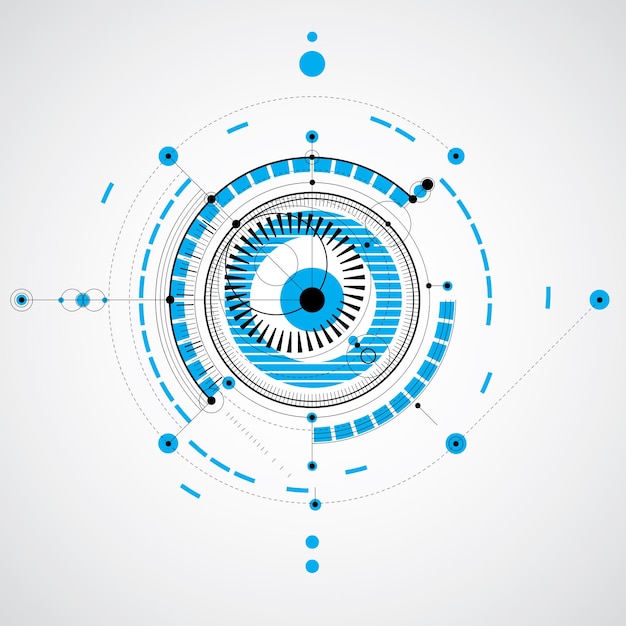 Technisch plan, abstract technisch ontwerp voor gebruik in grafisch en webdesign. Vector tekening van industrieel systeem gemaakt met mechanische onderdelen en cirkels.