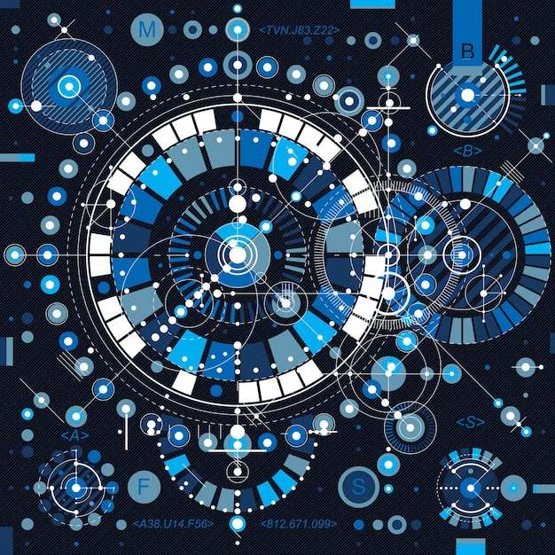 Technisch plan, technisch ontwerp. Vectortekening van industrieel systeem met mechanische onderdelen, voor gebruik in grafisch en webdesign.