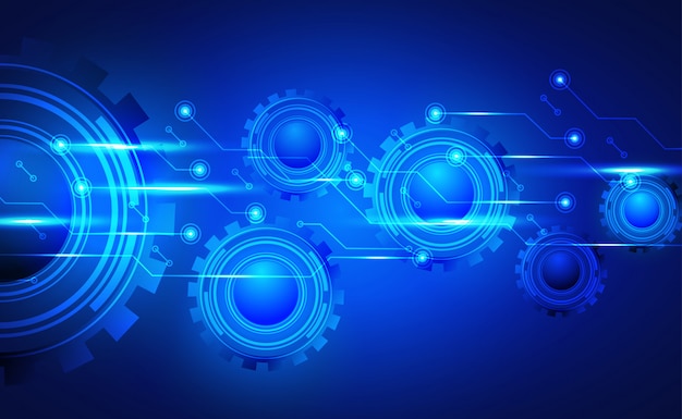 Technische achtergrond, printplaat en gear wheel mechanism concept. met neon effect.