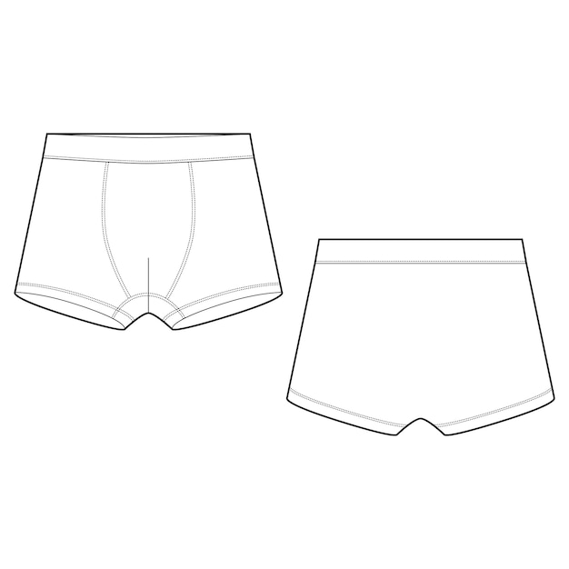 Technische schets boxer shorts ondergoed op witte achtergrond