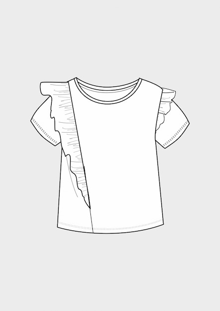 Technische tekening met franje t-shirt