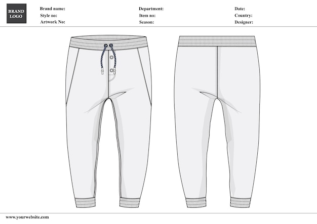 Technische tekening van sweatpants - voorkant en achterkant