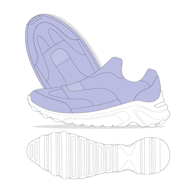 Technische tekening vector sjabloon voor mannen trainers sneakers