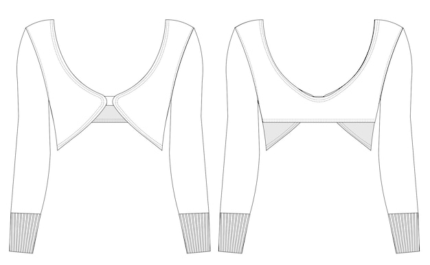 Vector technische tekening vlakke schets van geknipte geribde blouse