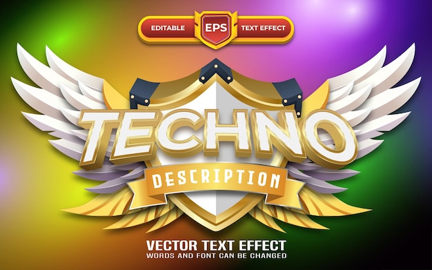 Techno 3d game logo with editable text effect