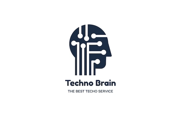 Techno brain negative space logotype concept