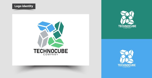 techno cube company logo modern minimalist template