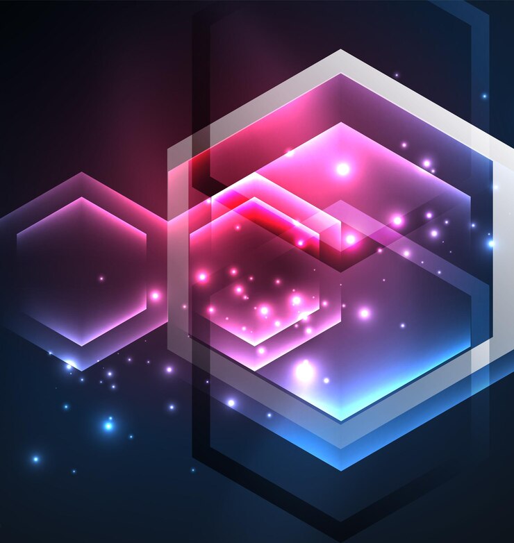 Vector techno glowing glass hexagons vector background