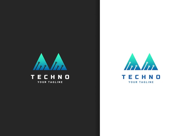 Vettore techno logo design silhouette di montagna o lettera m