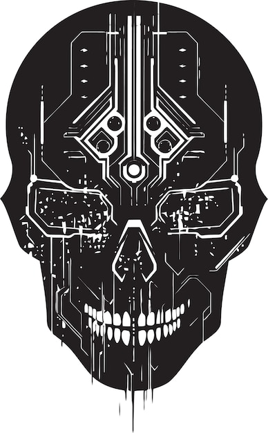 Vettore techno tesseract cyberpunk logo vector quantum quasar black cyber skull icon