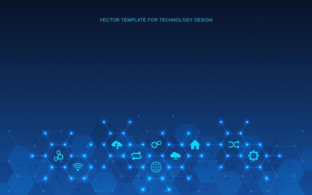 Technological background with flat icons and symbols. concept and idea for the internet of things, communication, network, innovation technology, system integration. vector illustration.