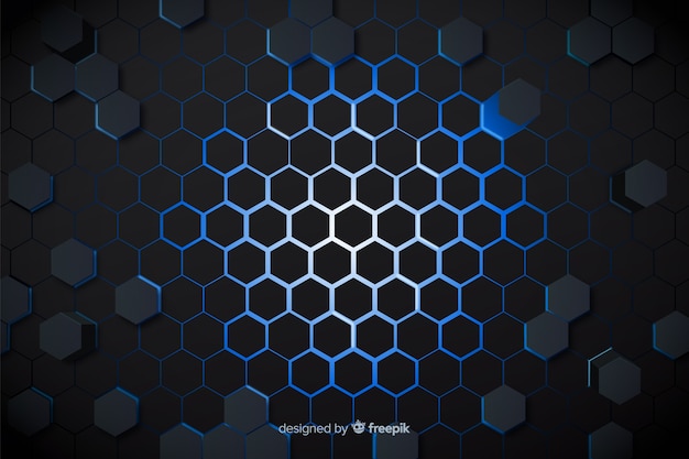 Vector technological blue lights of honeycomb background