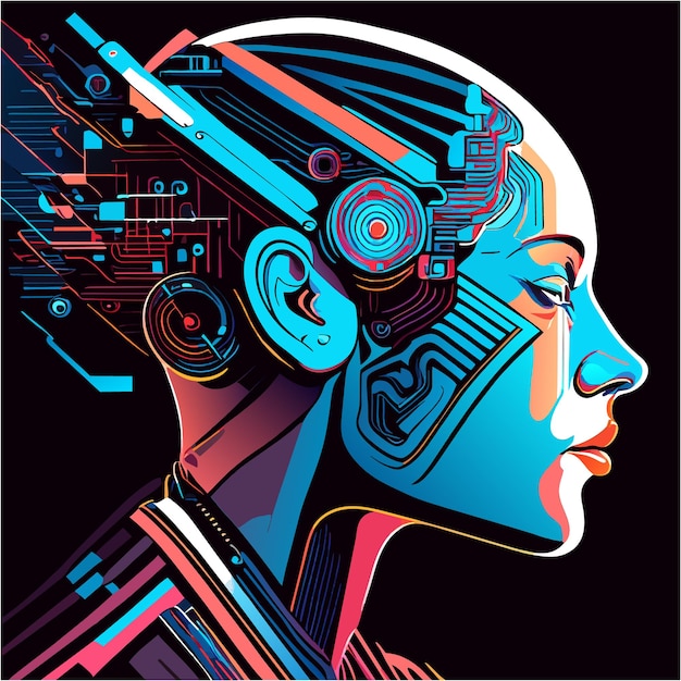 Technological Fusion of Art Cyborg Head Tattoo Concept