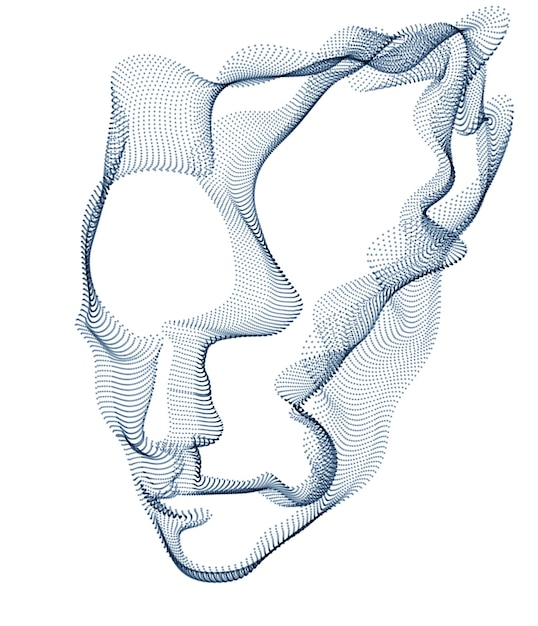 ベクトル 技術的な時間点線の粒子配列の流れで作られた人間の頭の形をした精神ベクトルの視覚化は、曲線の形で、ベクトルの未来的なイラストです。