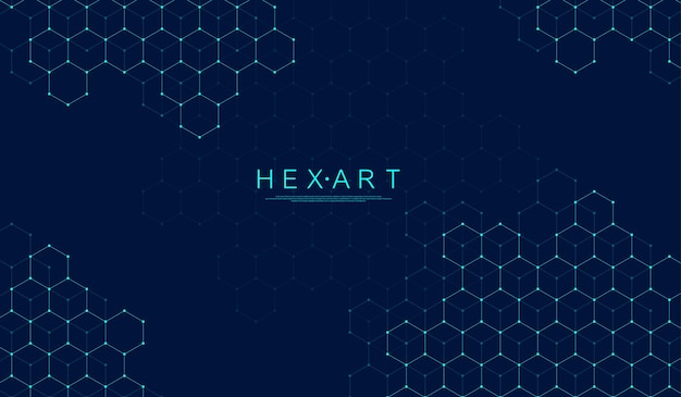 Technologie abstracte lijnen en punten verbinden achtergrond met zeshoeken. Zeshoekig raster. Zeshoeken verbinden digitale gegevens en big data-concept. Hex digitale datavisualisatie. Vector illustratie.