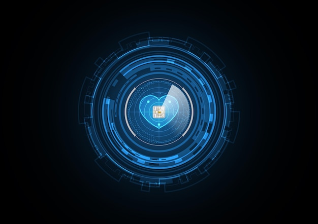 Technologie abstracte toekomstige chip liefde hart radar veiligheid cirkel achtergrond vectorillustratie