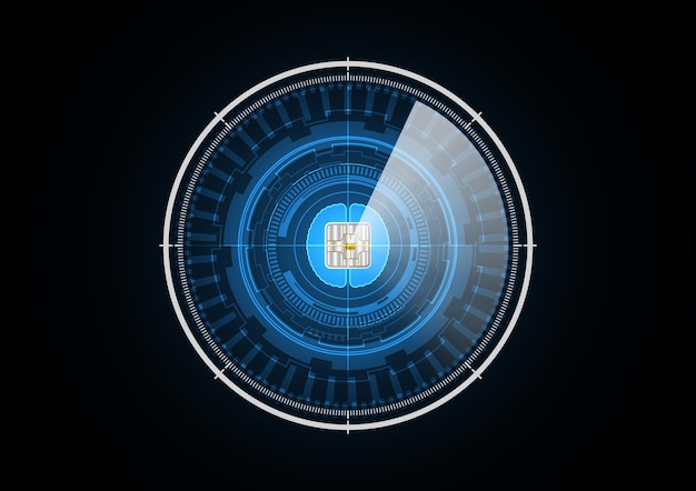 Vector technologie abstracte toekomstige chip menselijk brein radar veiligheid cirkel achtergrond vectorillustratie