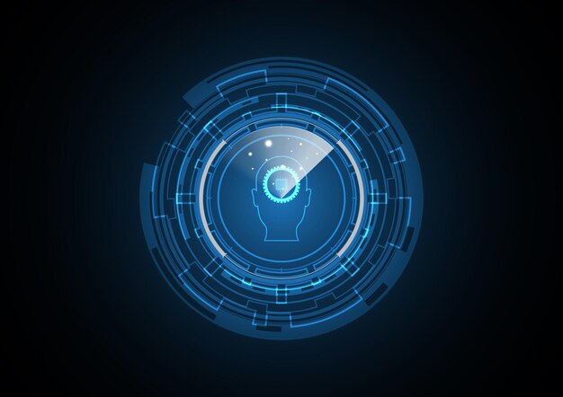 Technologie abstracte toekomstige chip versnelling menselijk hoofd radar veiligheid cirkel achtergrond vectorillustratie
