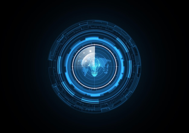 Technologie abstracte toekomstige menselijk hoofd gloeilamp wereldkaart radar veiligheid cirkel achtergrond vectorillustratie