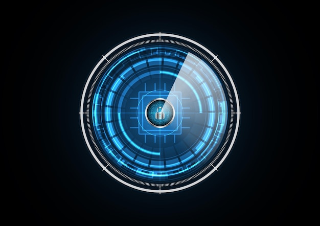 Vector technologie abstracte toekomstige slot chip processor radar veiligheid cirkel achtergrond vectorillustratie