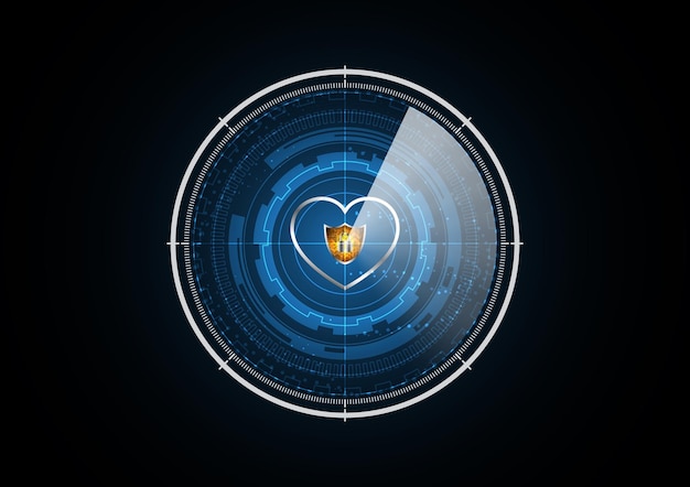 Vector technologie abstracte toekomstige slot schild liefde hart radar veiligheid cirkel achtergrond vectorillustratie