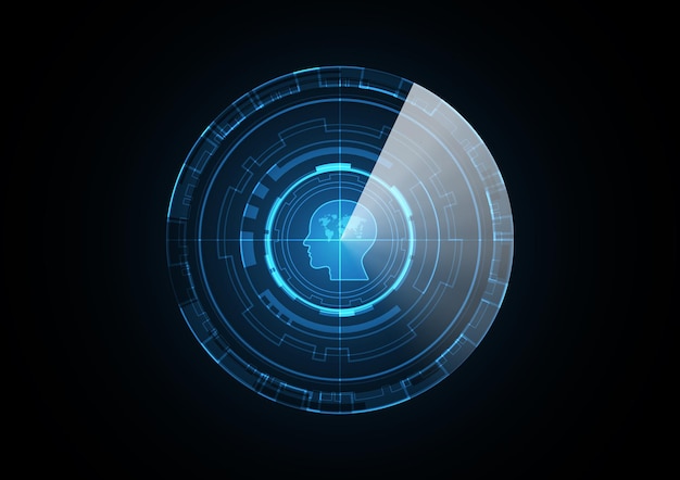 Technologie abstracte toekomstige wereldkaart slot hoofd radar veiligheid cirkel achtergrond vectorillustratie