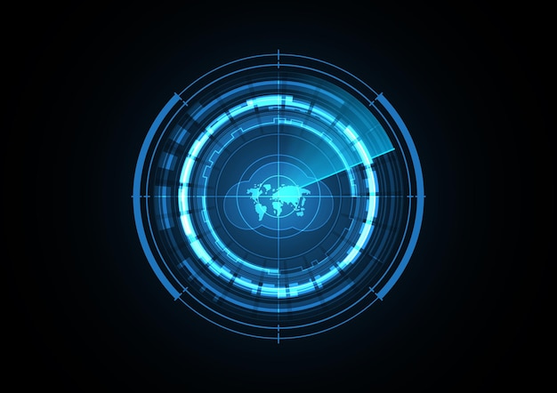 Technologie abstracte toekomstige wereldkaart wolk radar veiligheid cirkel achtergrond vectorillustratie