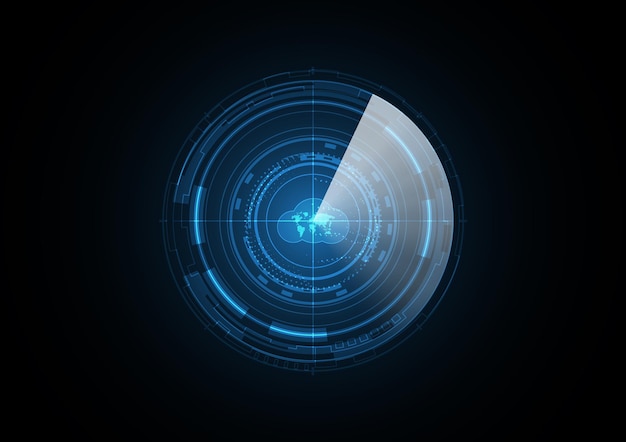 Technologie abstracte toekomstige wereldkaart wolk radar veiligheid cirkel achtergrond vectorillustratie