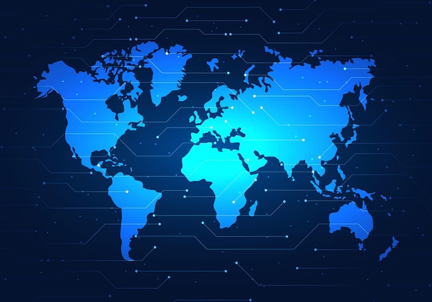Technologie achtergrond wereldkaart die mensen met elkaar verbindt Laat iedereen in de wereld