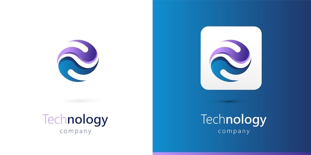 Technologie bedrijf logo pictogram op witte en donkere backgroung