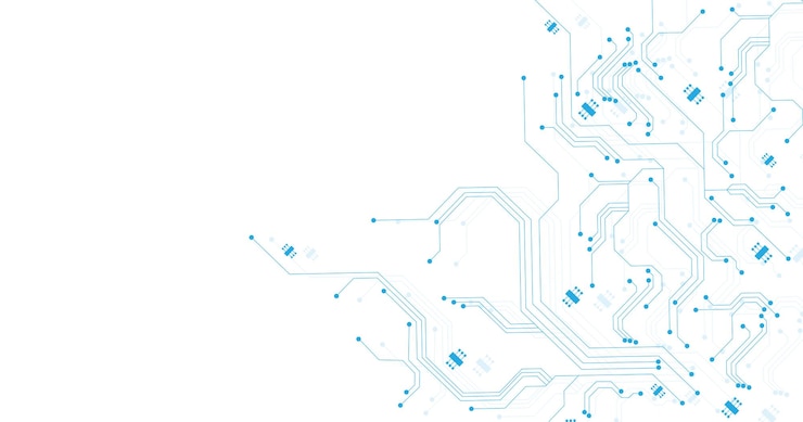 Vector technologie blauw schakelschema op witte achtergrond hightech printplaat verbindingssysteem vector abstracte technologie op witte achtergrond