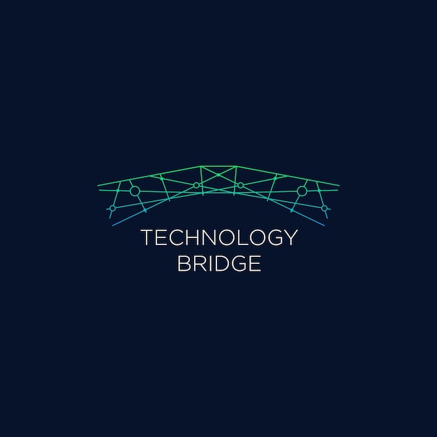 Technologie brug dunne lijn abstracte logo vector pictogram teken symbool banner ontwerpconcept