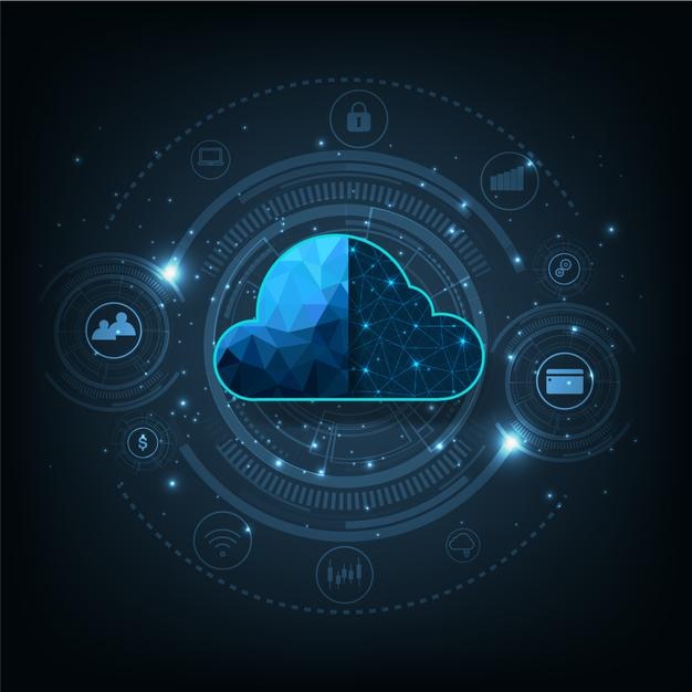 Vector technologie cloud computing-concept cloudopslag met gegevensbeveiligde uitwisseling