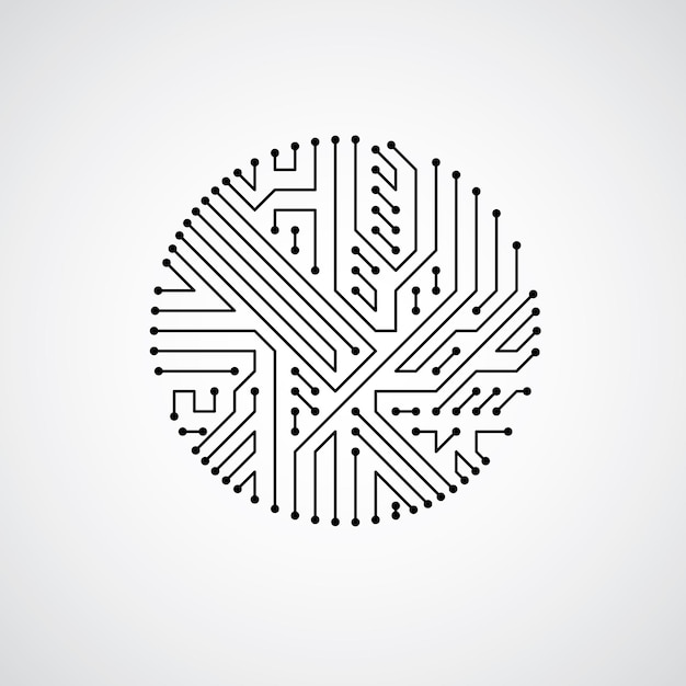 Technologie communicatie cybernetisch element. Abstracte vectorillustratie van printplaat in de vorm van een cirkel.