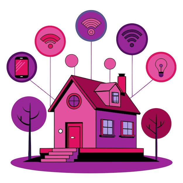 Technologie Concept Flat Vector Style Illustratie met Smart Home Ontwerp Elementen