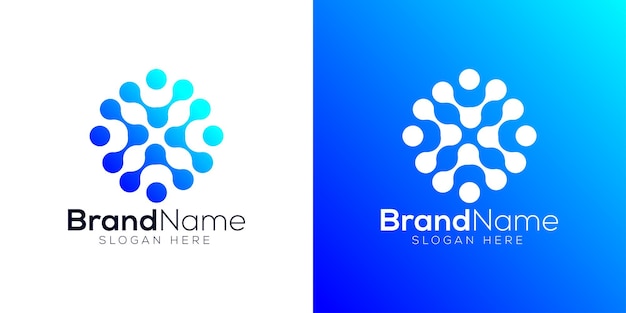 Technologie consulting logo ontwerpsjabloon op witte blauwe achtergrond