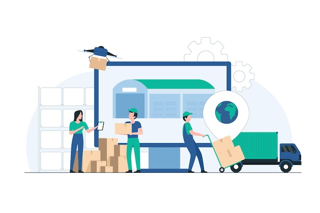 Technologie-gedreven opslagoperaties voor voorraadcontrole illustratie illustratie