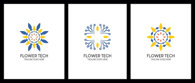 Technologie logo-ontwerp met moderne bloemenconcept creatieve vectorillustratie