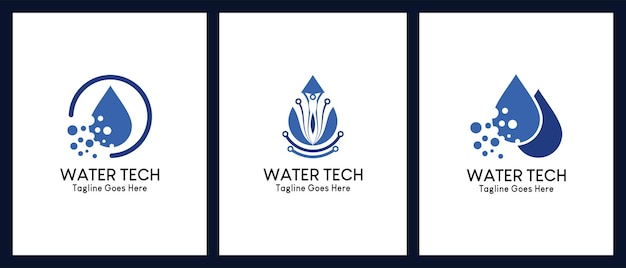 Technologie logo ontwerp met waterdruppels concept creatieve vectorillustratie