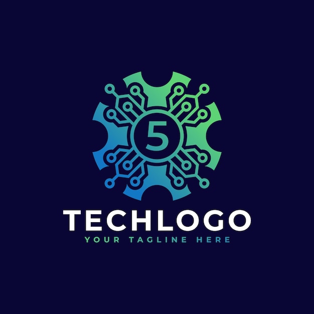 Vector technologie nummer 5 logo ontwerp sjabloonelement