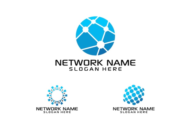 Technologie- of netwerklogo, set van Pixel-logo-ontwerpconcept