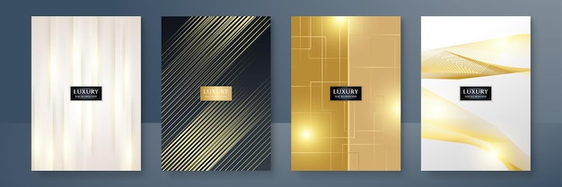 Technologie omslag achtergrond ontwerpset Luxe lijnpatroon golfkrommen in premium goud zwart Vector technische achtergrond voor zakelijke lay-out digitaal certificaat formeel brochure sjabloon netwerk