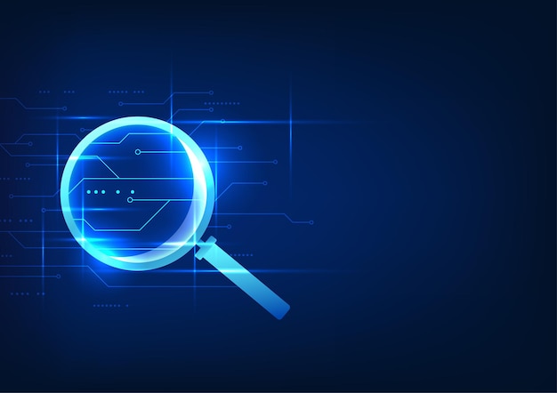 Technologie op zoek naar informatie vergrootglas op zoek naar technologie circuits toont zoeken
