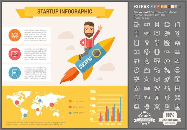 Technologie plat ontwerp infographic sjabloon en pictogrammen instellen