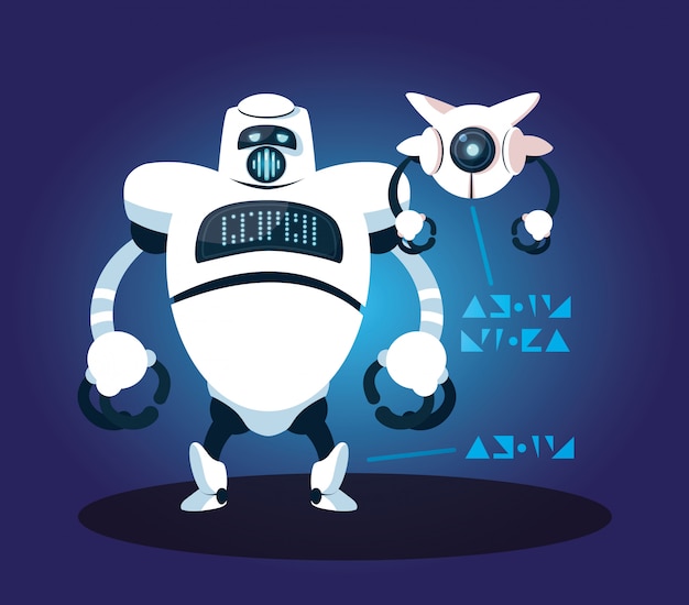 Technologie robot cartoon over blauw